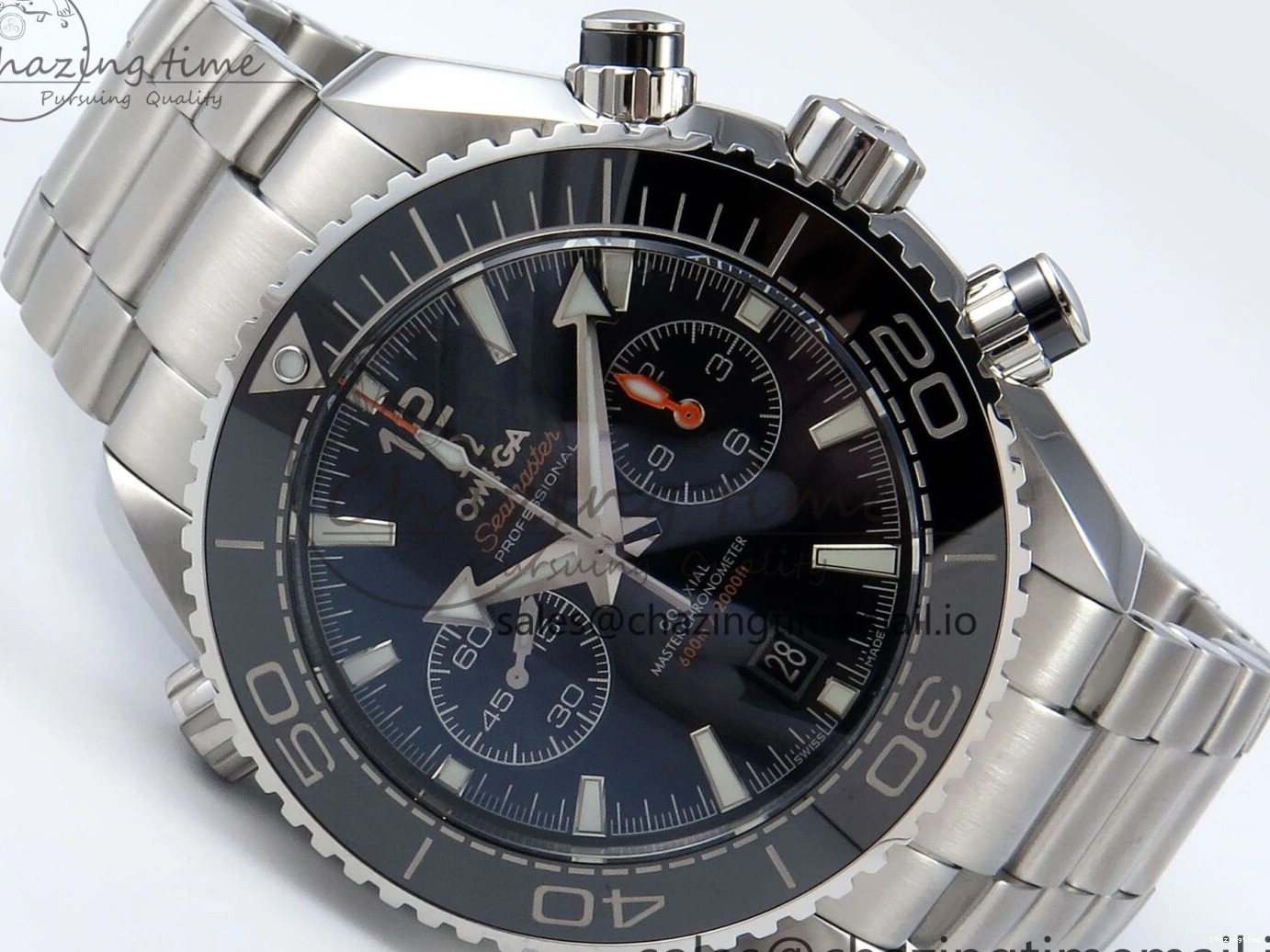 0125 FreshLook Planet Ocean Master Chronometer 600M 45.5mm SS SCF 1:1 Best Edition Black Bezel Black Dial on SS Bracelet A9900 Super Clone 7675